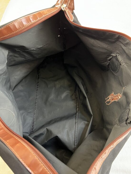 Ralph Lauren Polo Large Black Travel Duffel Bag Canvas Brown Faux Leather Trim - Picture 15 of 16